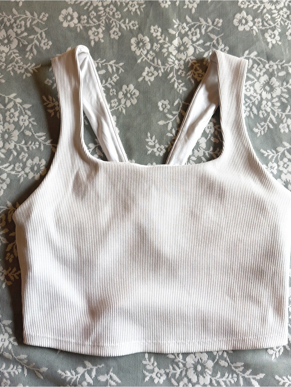 ALO Yoga White Ribbed Square-Neck Crop Bra